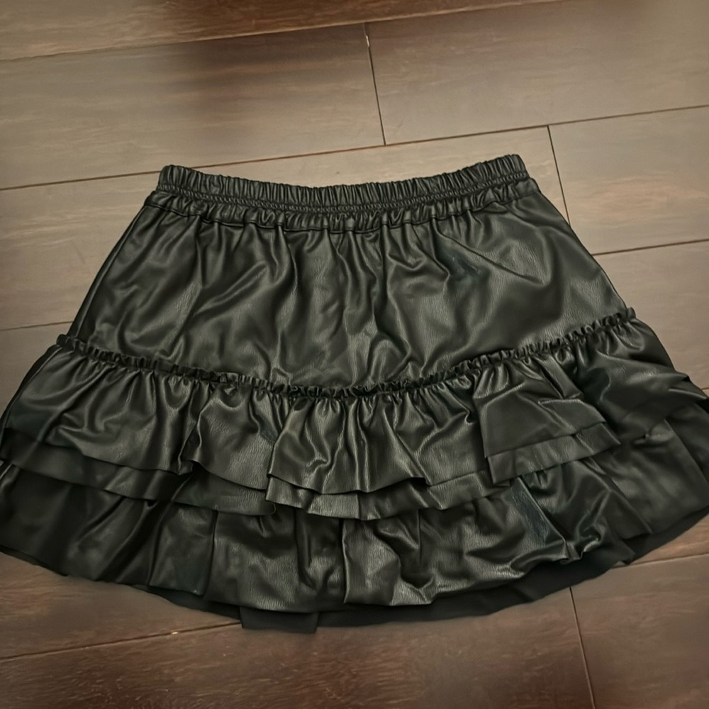 Generation love black leather ruffle skirt